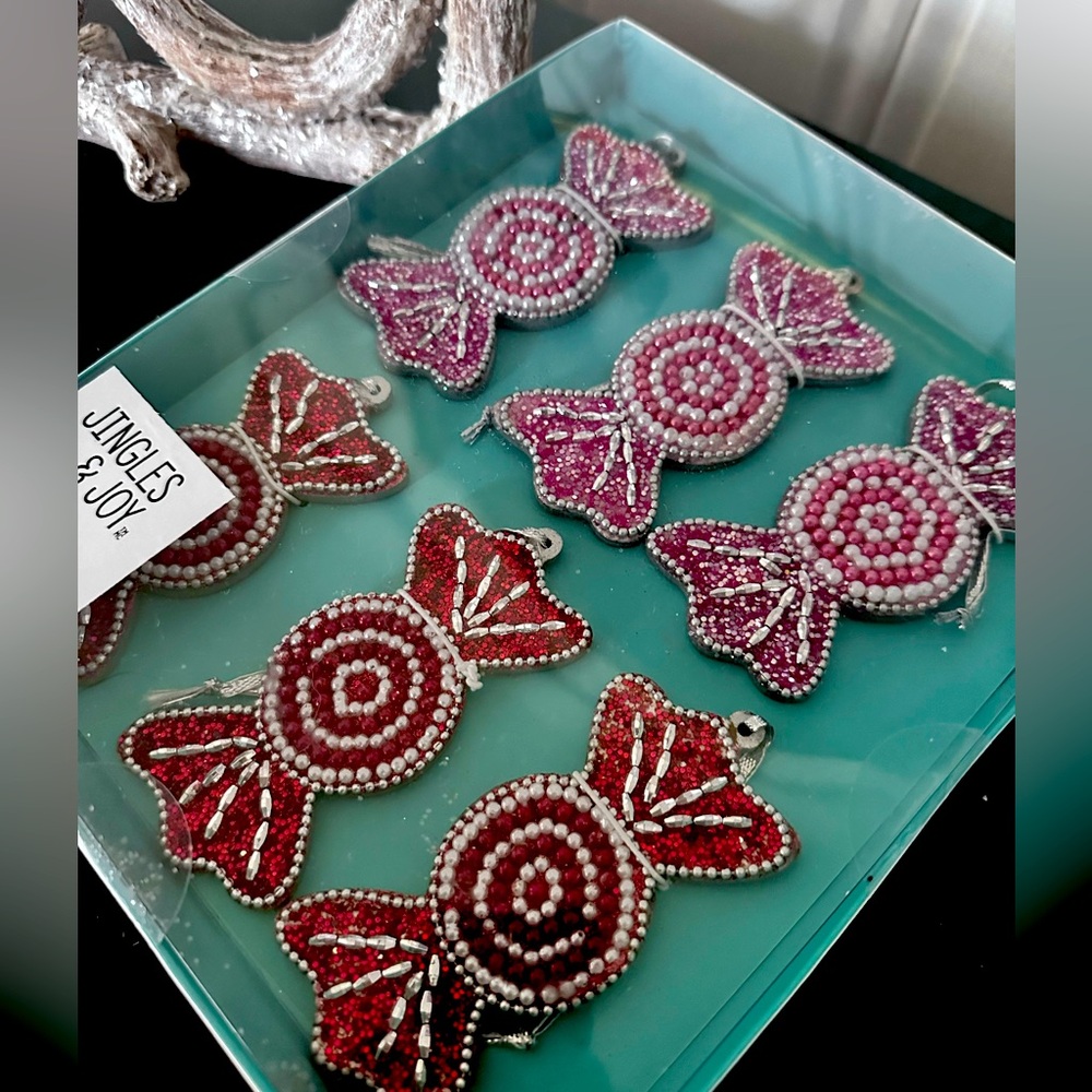 Jingles and Joy Beaded Peppermint Candy Ornament Set